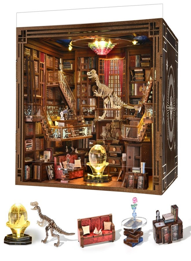 MiniCity Book Nook Kit, DIY Miniature Dollhouse Booknook Kit, 3D Wooden Puzzle Bookend Bookshelf Insert Decor with LED Light for Teens and Adults (Beyond Library Max) - Image 1